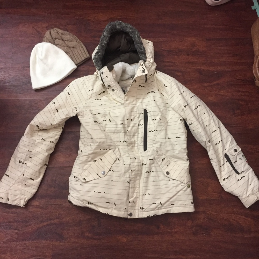 Burton beige and brown bird print snow jacket